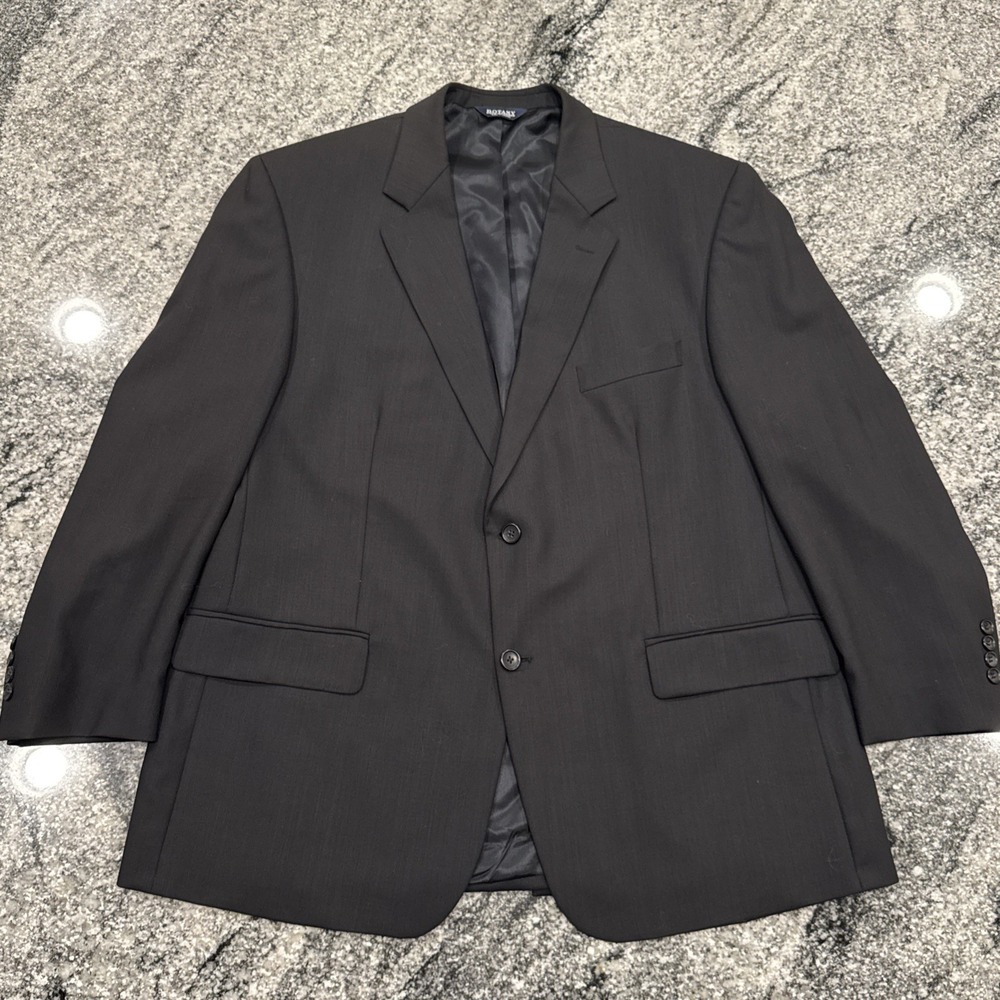 Botany 500 44S Black Blazer Sport Coat 100% Worsted Wool Made in Canada #993